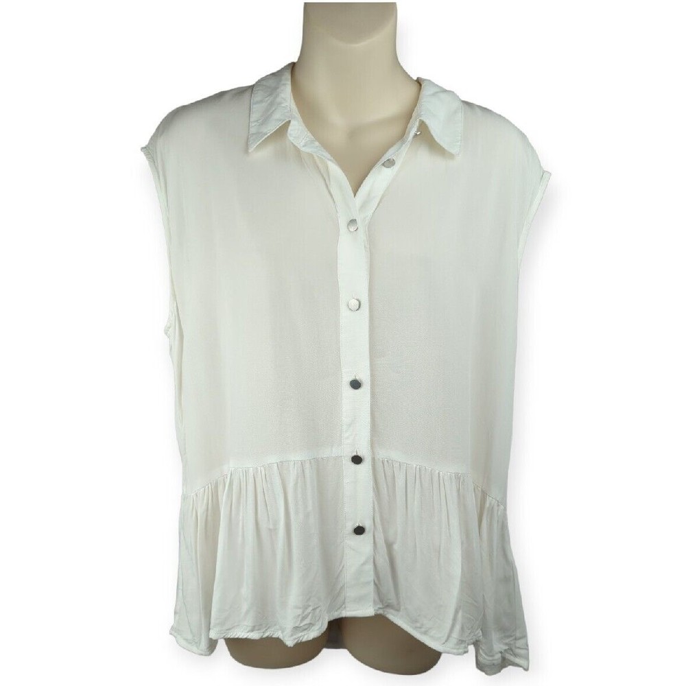 LAUNDRY Shelli Segal White Button Down Top Peplum Sleeveless Collar Career L